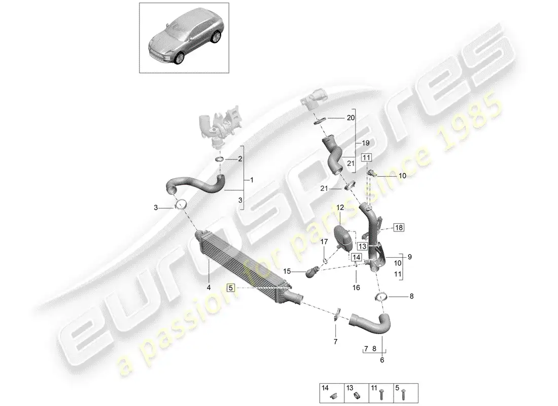 porsche 2020 (macan) charge air cooler part diagram