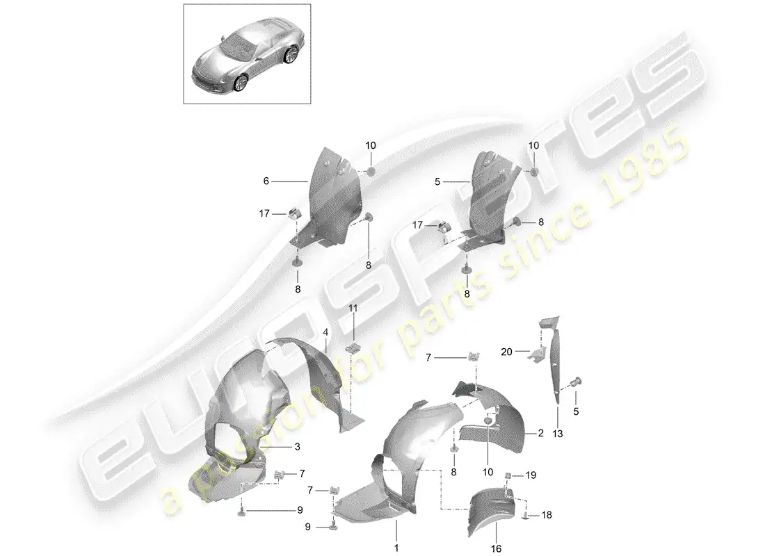 porsche 2015 (991-1 r/gt3/rs) wheelhouse protector parts diagram