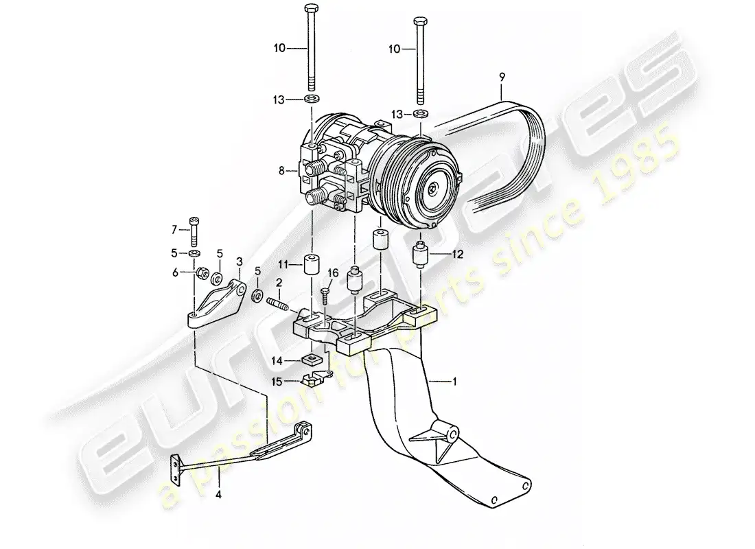 porsche 1987 (959) compressor - bracket parts diagram