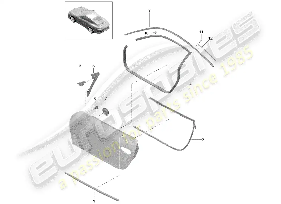 porsche 2016 (991-1 r/gt3/rs) door seal parts diagram
