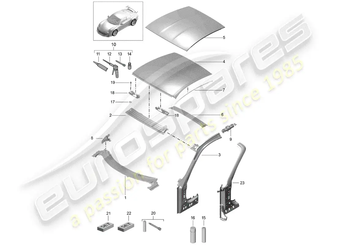 porsche 2016 (991-1 r/gt3/rs) cowl parts diagram