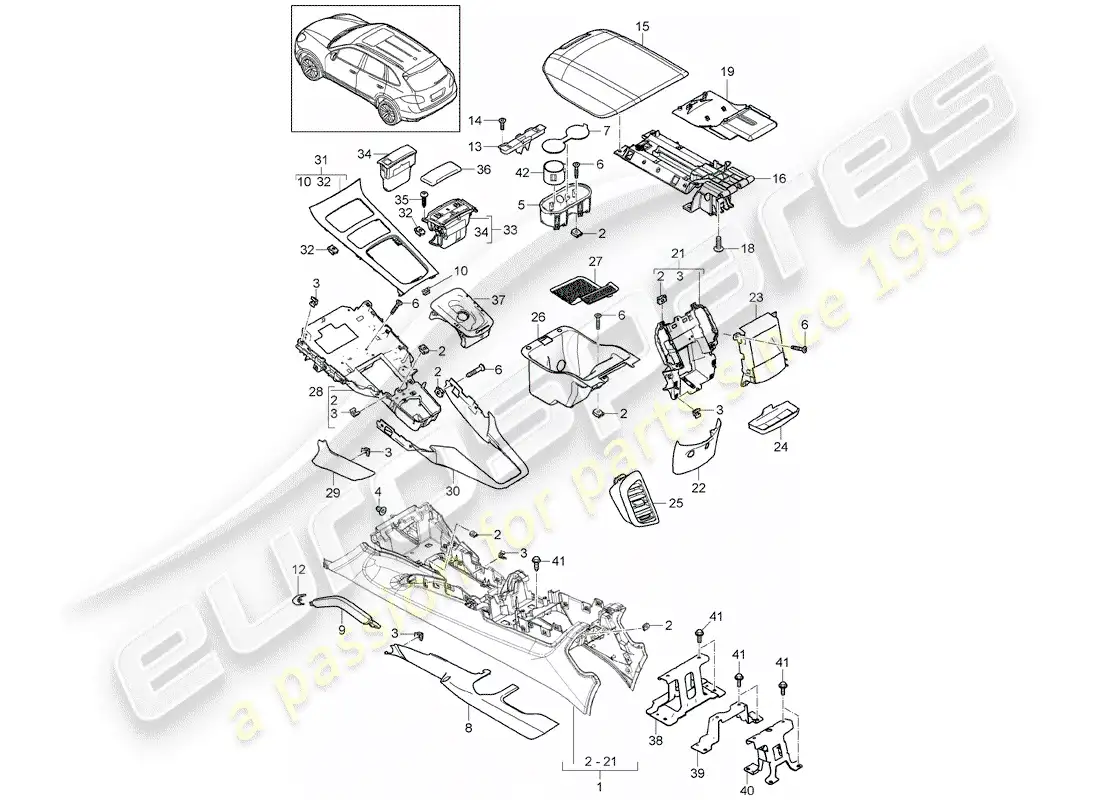 porsche 2016 (cayenne e2 92a) center console parts diagram