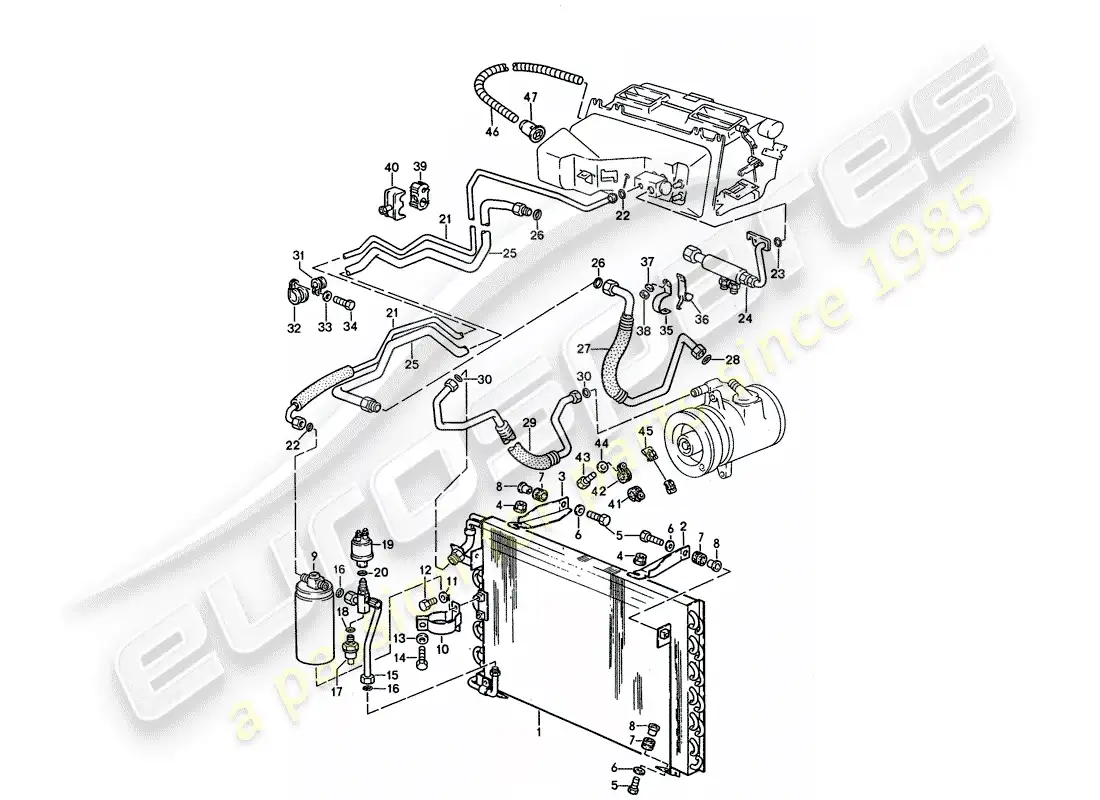 porsche 1993 (928) automatic air conditioner - lines - and - auxiliary units parts diagram