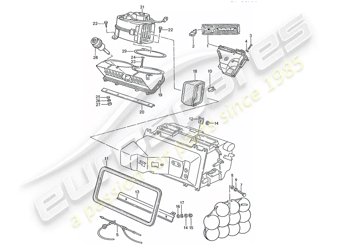 porsche 1990 (928) air conditioner - control switch - lines - air duct parts diagram