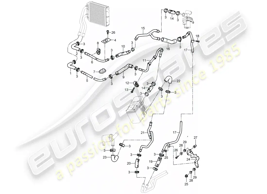 porsche 2005 (cayenne e1 9pa) air con./heating/aux. heater part diagram