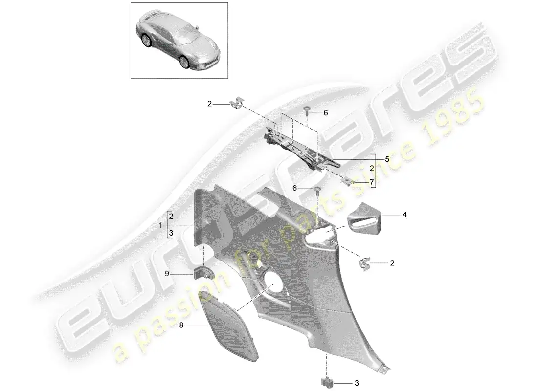 porsche 2014 (991-1 turbo) quarter trim panel parts diagram