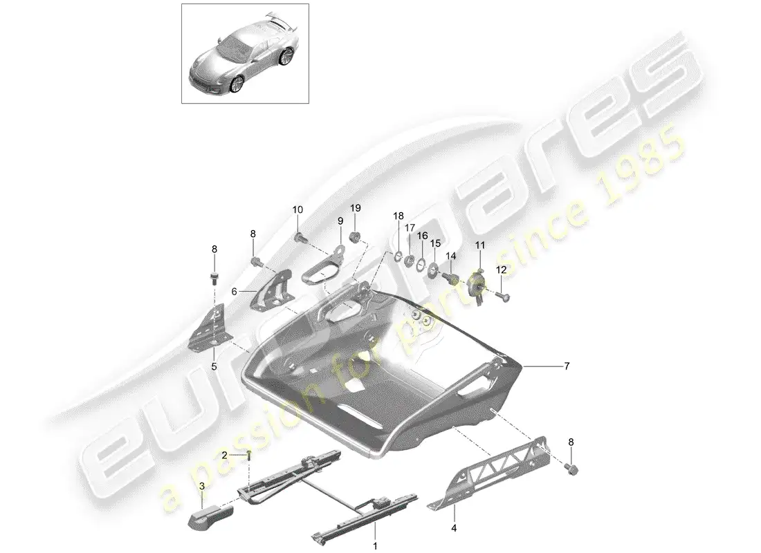 porsche 2016 (991-1 r/gt3/rs) seat parts diagram