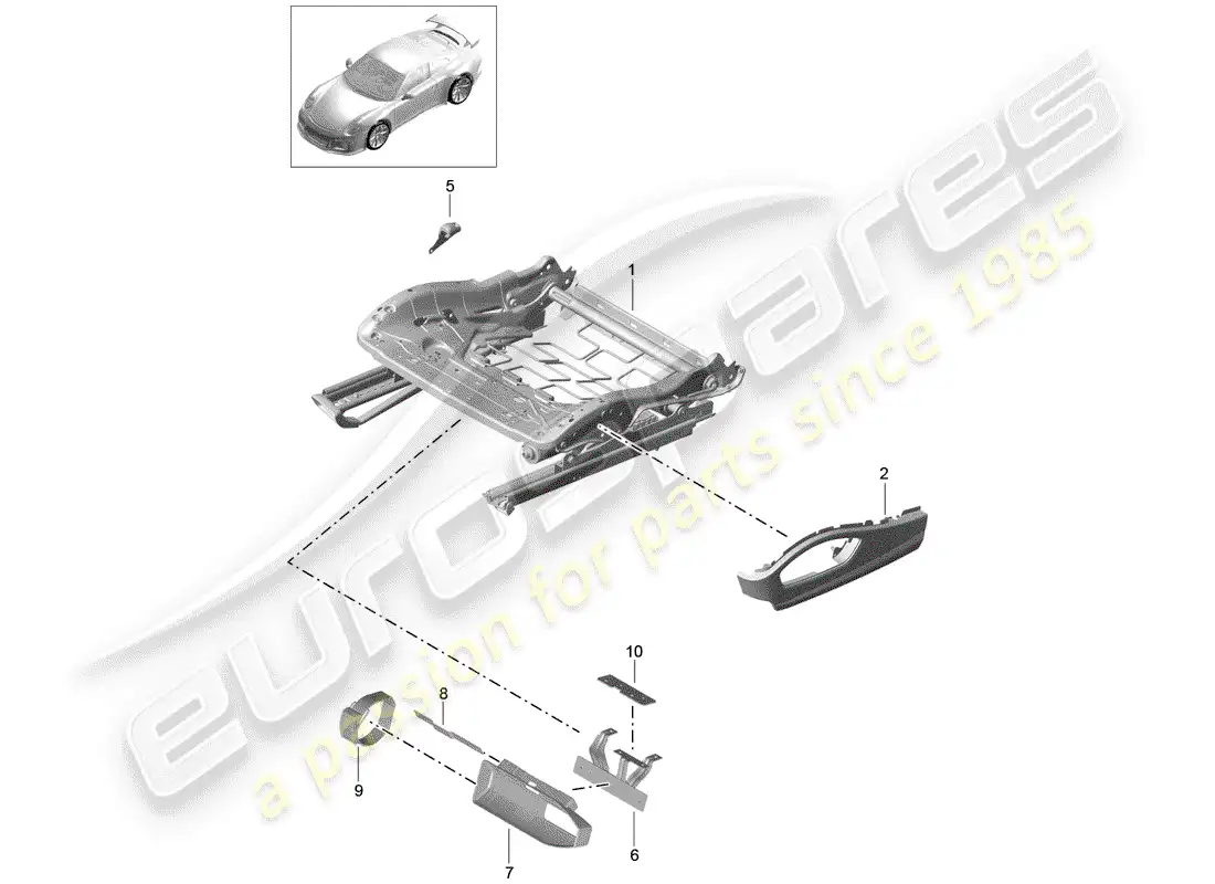 porsche 2017 (991-2 r/gt3/rs) seat frame parts diagram