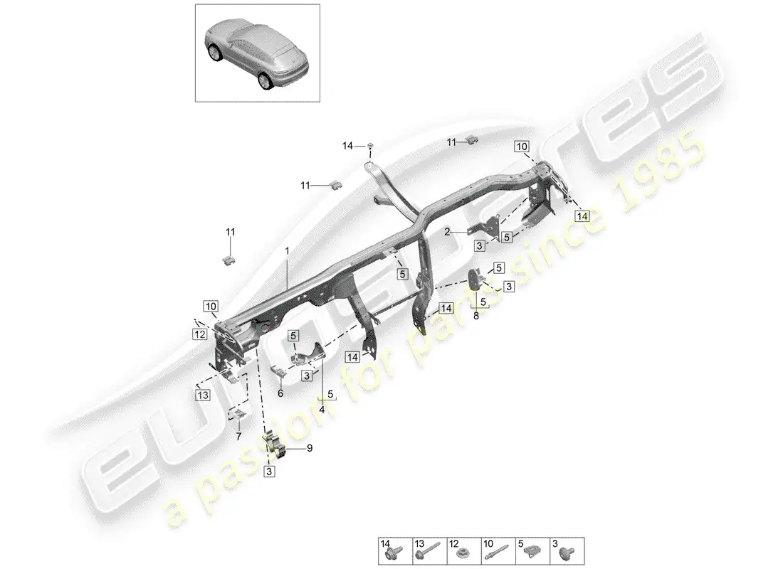 porsche 2019 (macan) retaining frame parts diagram