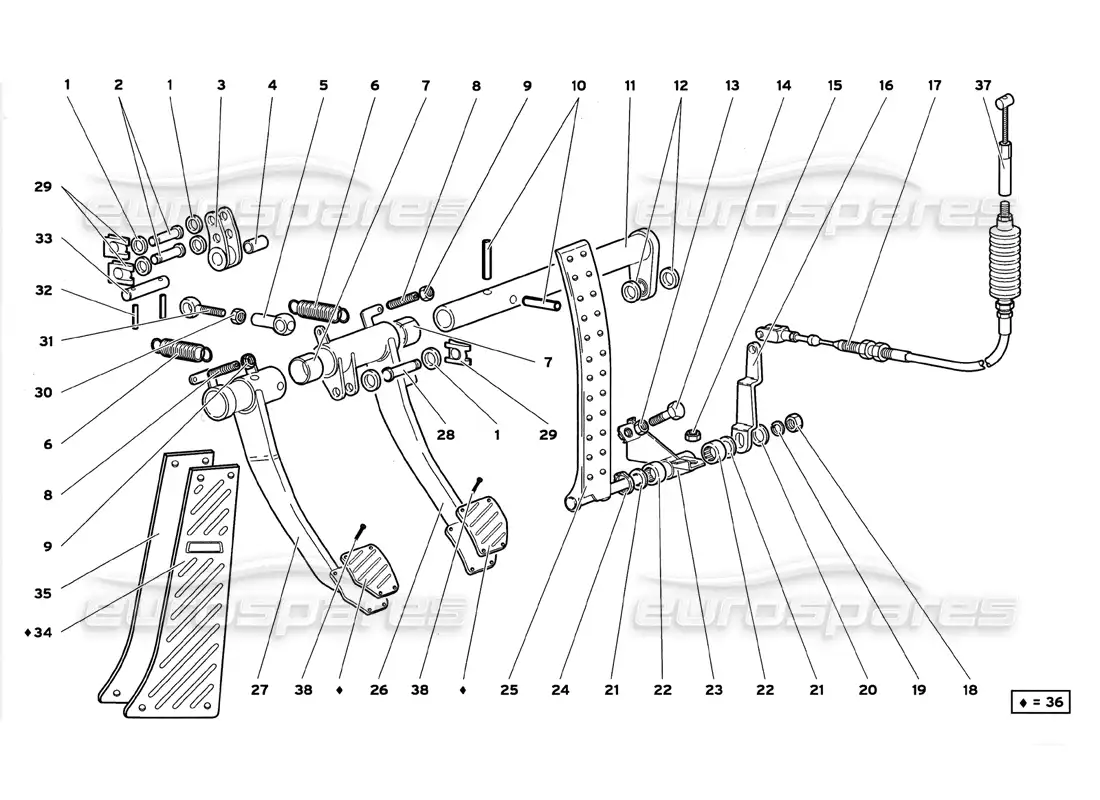 lamborghini diablo gt (1999) pedals parts diagram