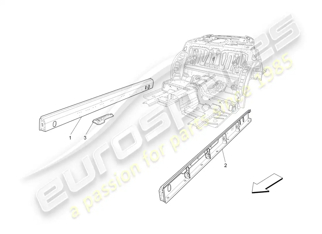 maserati granturismo (2012) central structural frames and sheet panels parts diagram