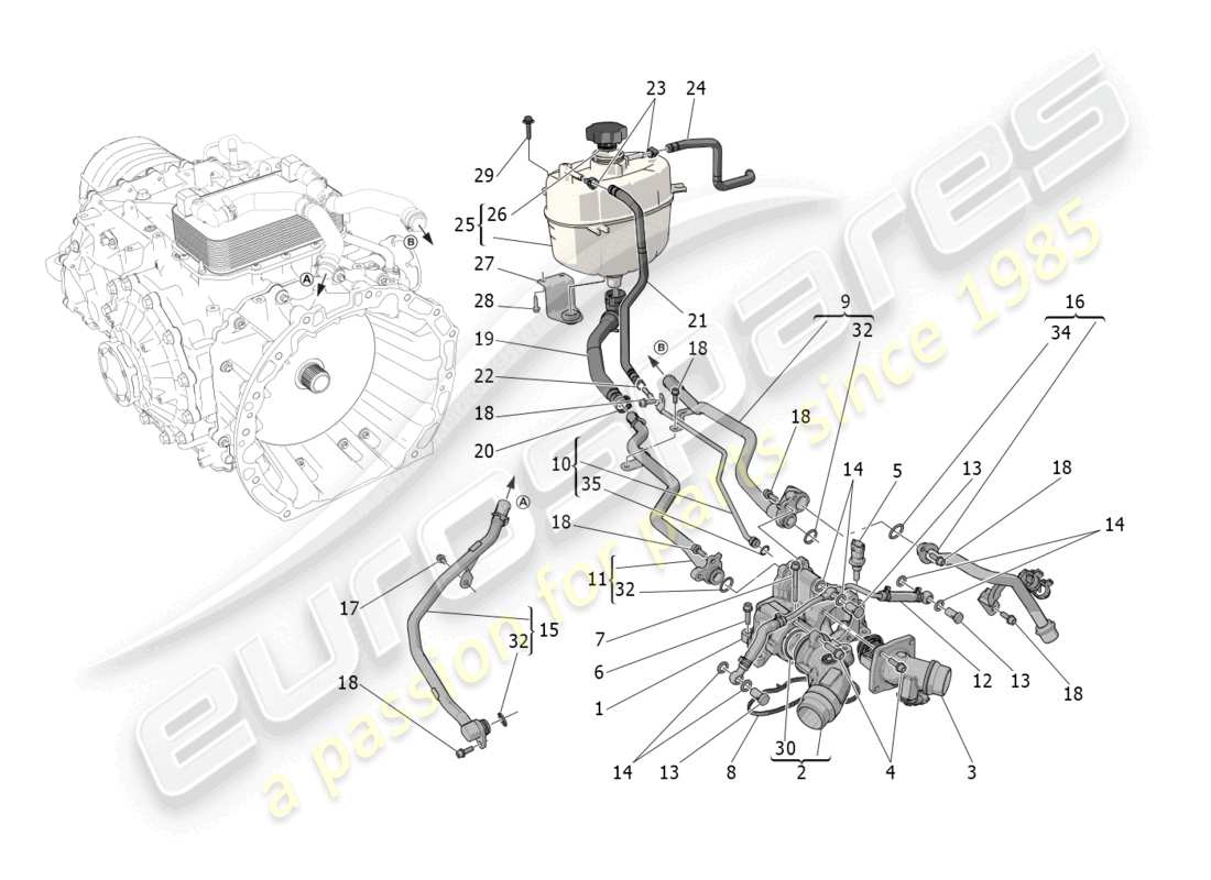 maserati mc20 cielo (2023) cooling system: nourice and lines parts diagram