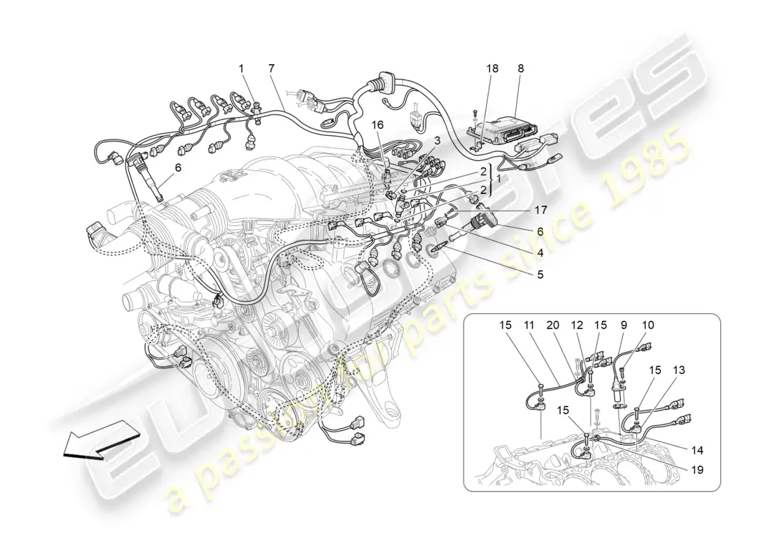 maserati granturismo (2012) electronic control: injection and engine timing control parts diagram