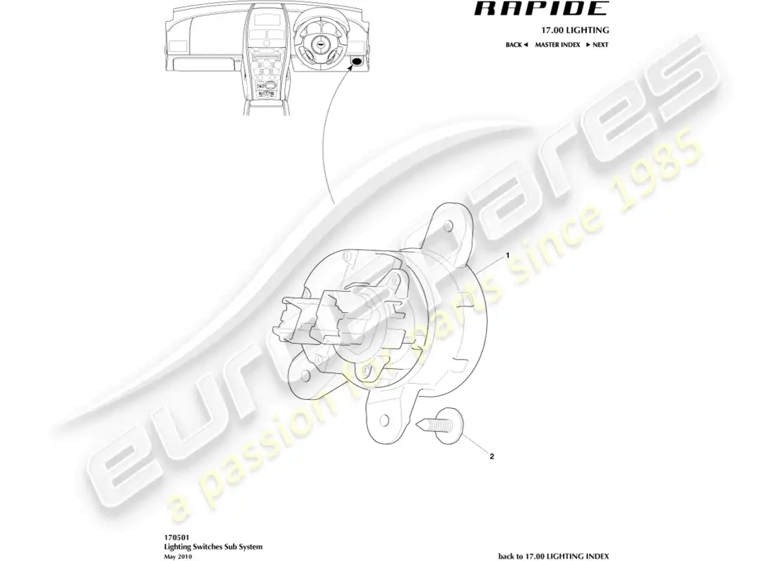 aston martin rapide (2012) lighting switch parts diagram