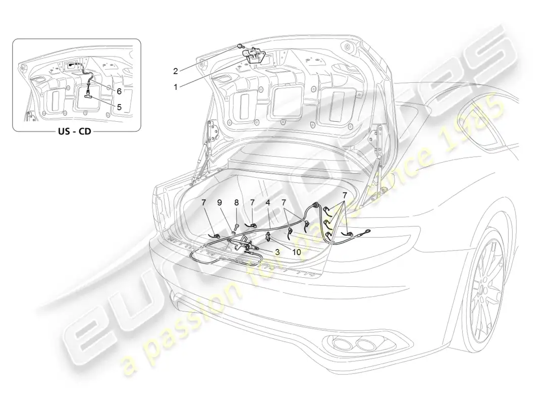maserati granturismo (2008) rear lid opening control parts diagram