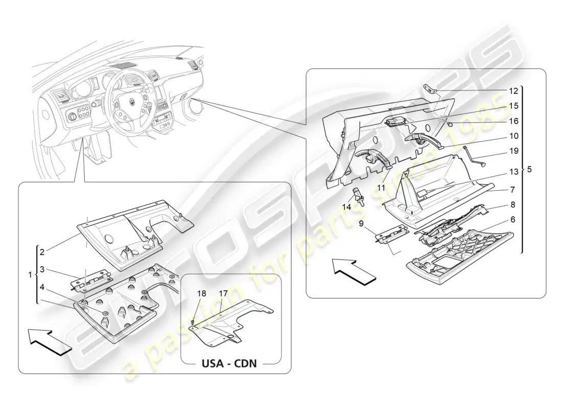 maserati granturismo (2009) glove compartments parts diagram