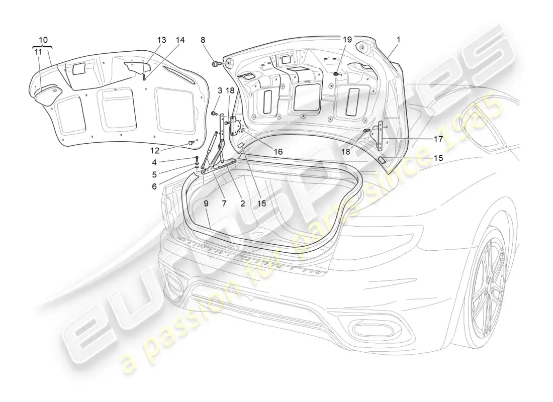 maserati granturismo s (2018) rear lid parts diagram