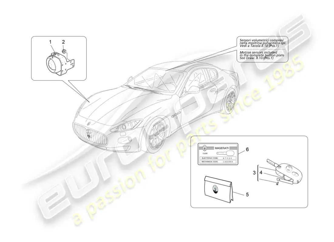 maserati granturismo (2011) alarm and immobilizer system parts diagram