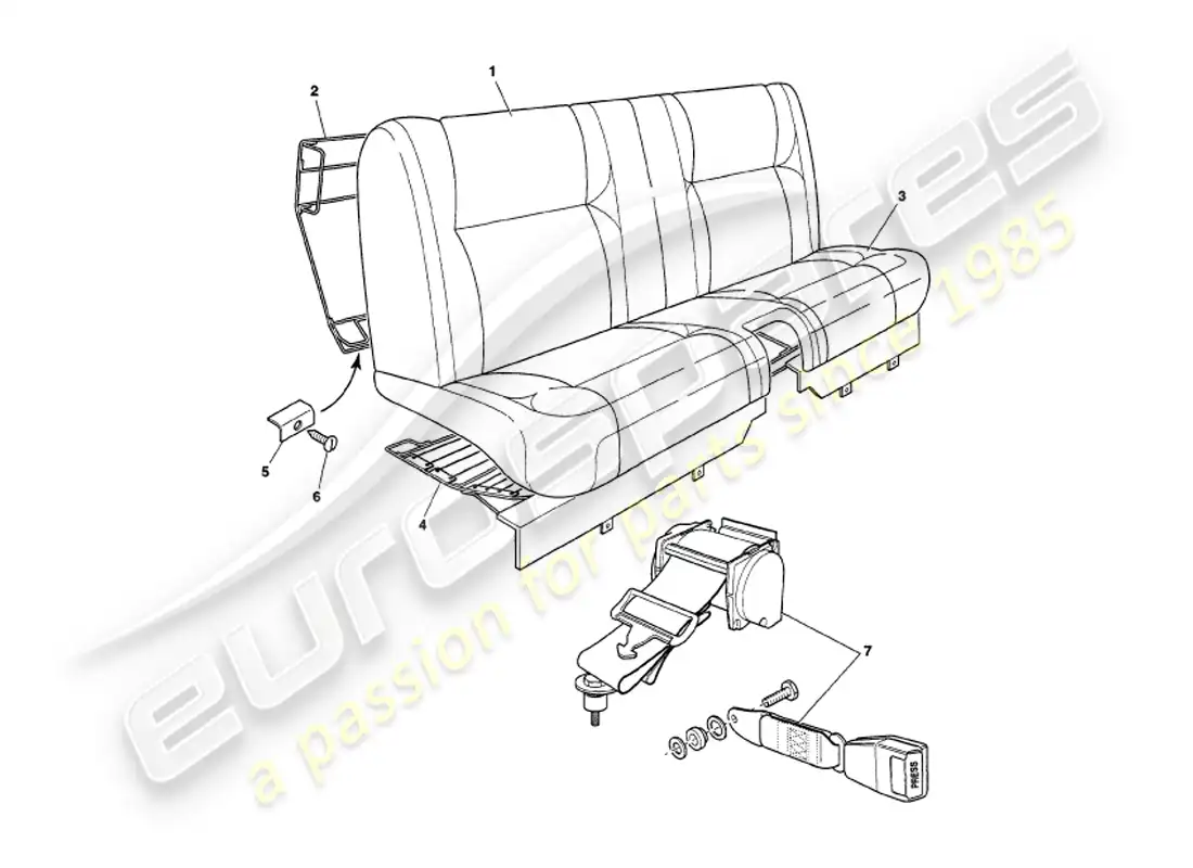 aston martin v8 volante (2000) rear seats & belts part diagram