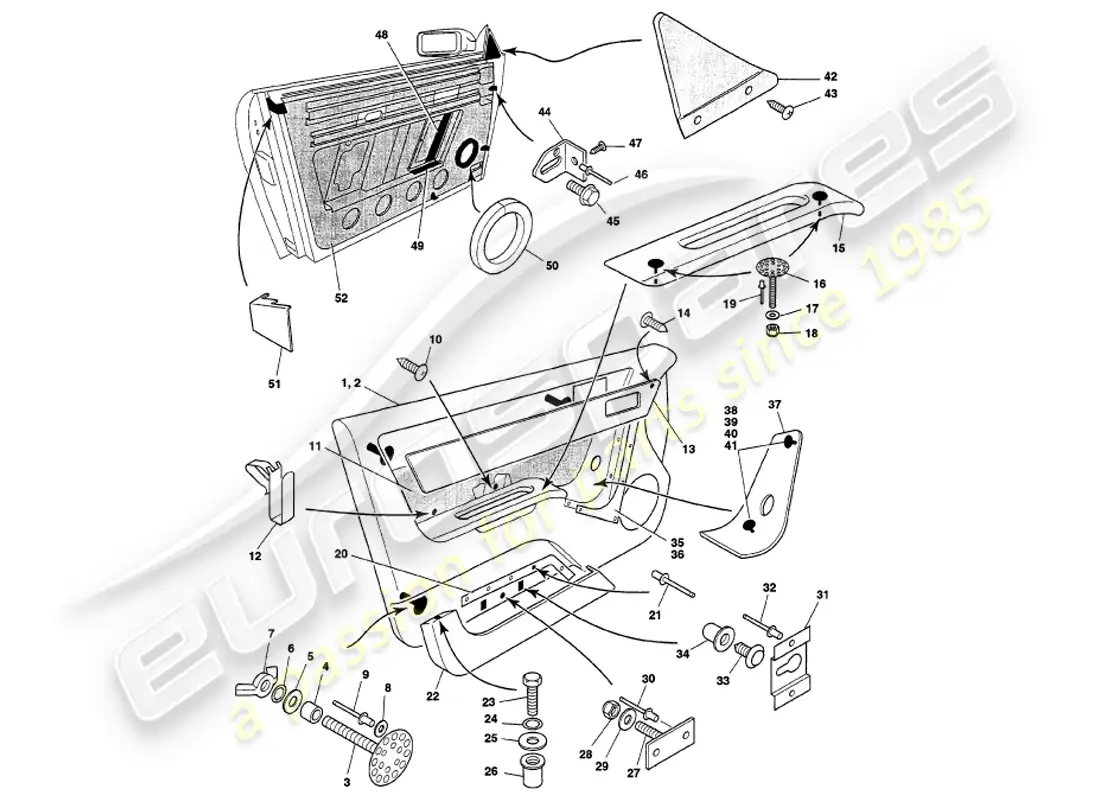 aston martin v8 volante (1999) door casing parts diagram