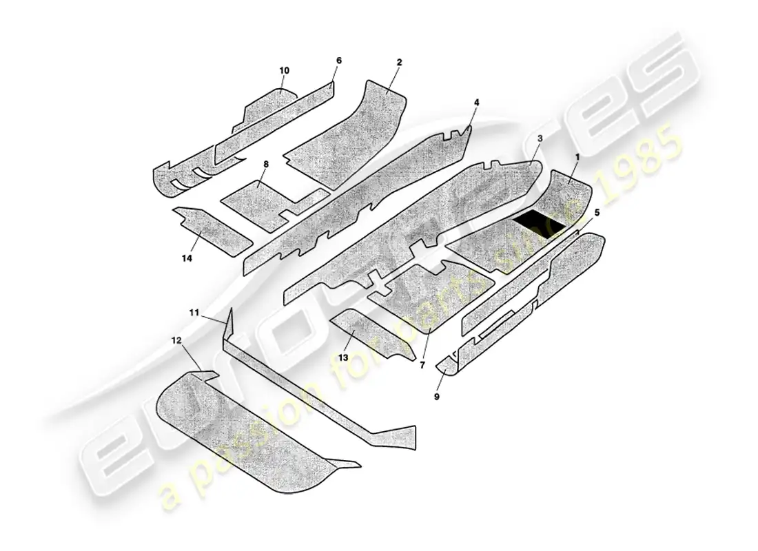 aston martin v8 volante (1999) carpets parts diagram