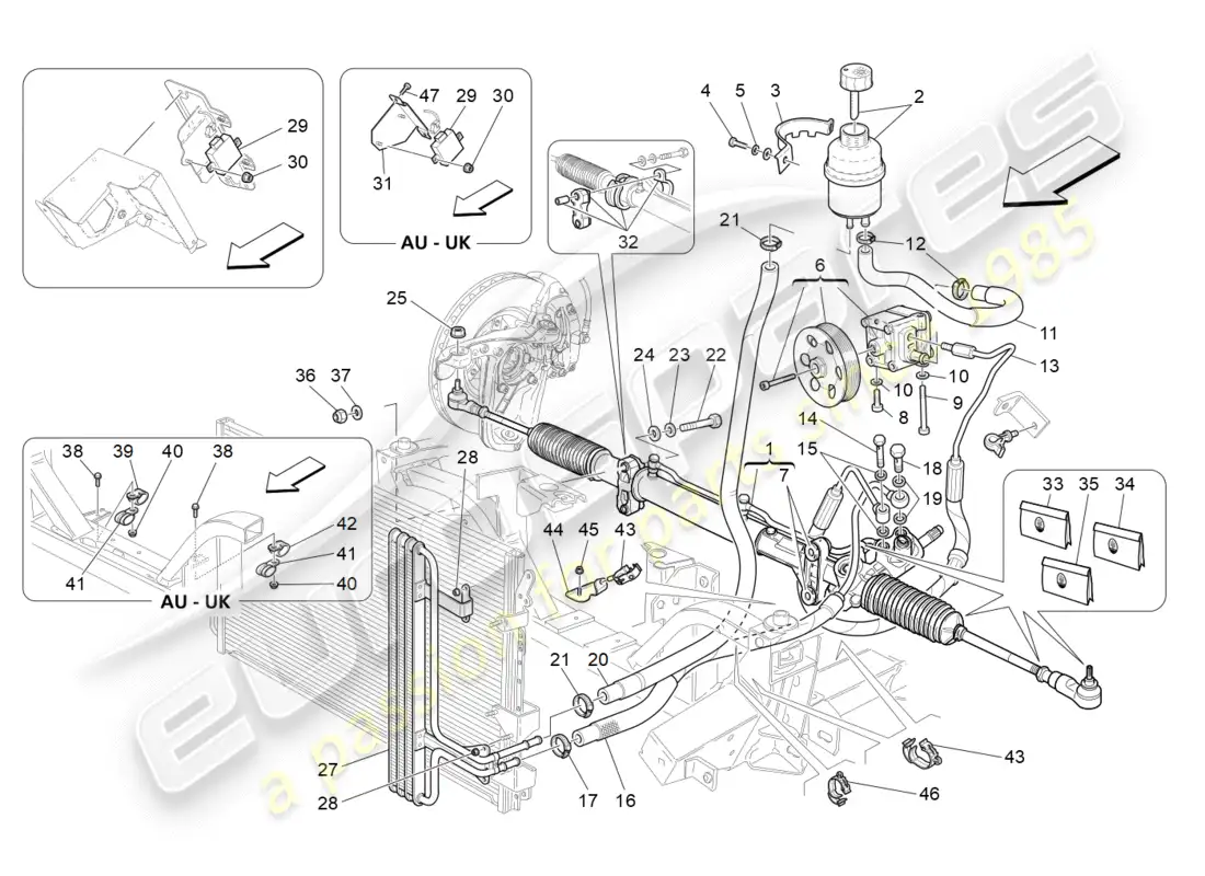 maserati granturismo (2012) complete steering rack unit parts diagram