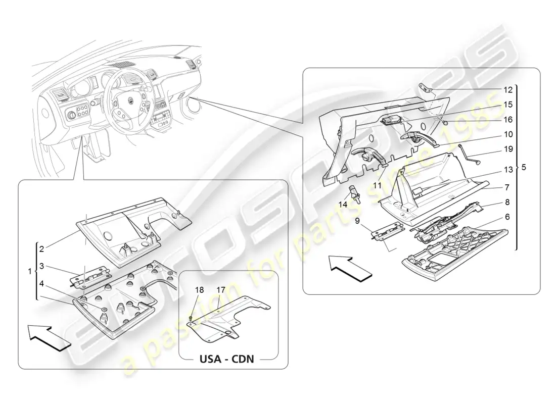 maserati granturismo (2008) glove compartments parts diagram