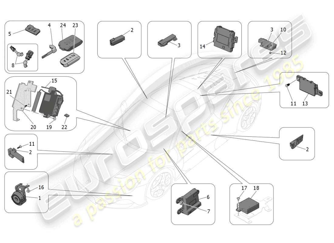 maserati mc20 (2023) alarm and immobilizer system parts diagram
