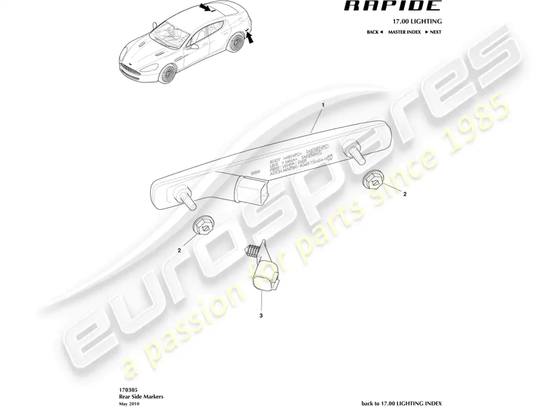 aston martin rapide (2012) rear side markers parts diagram