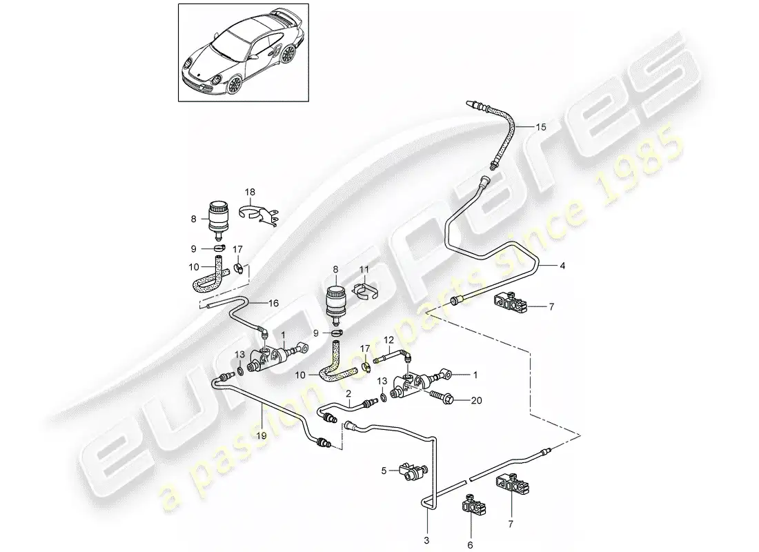 porsche 2012 (997-2 turbo / gt2 rs) hydraulic clutch part diagram