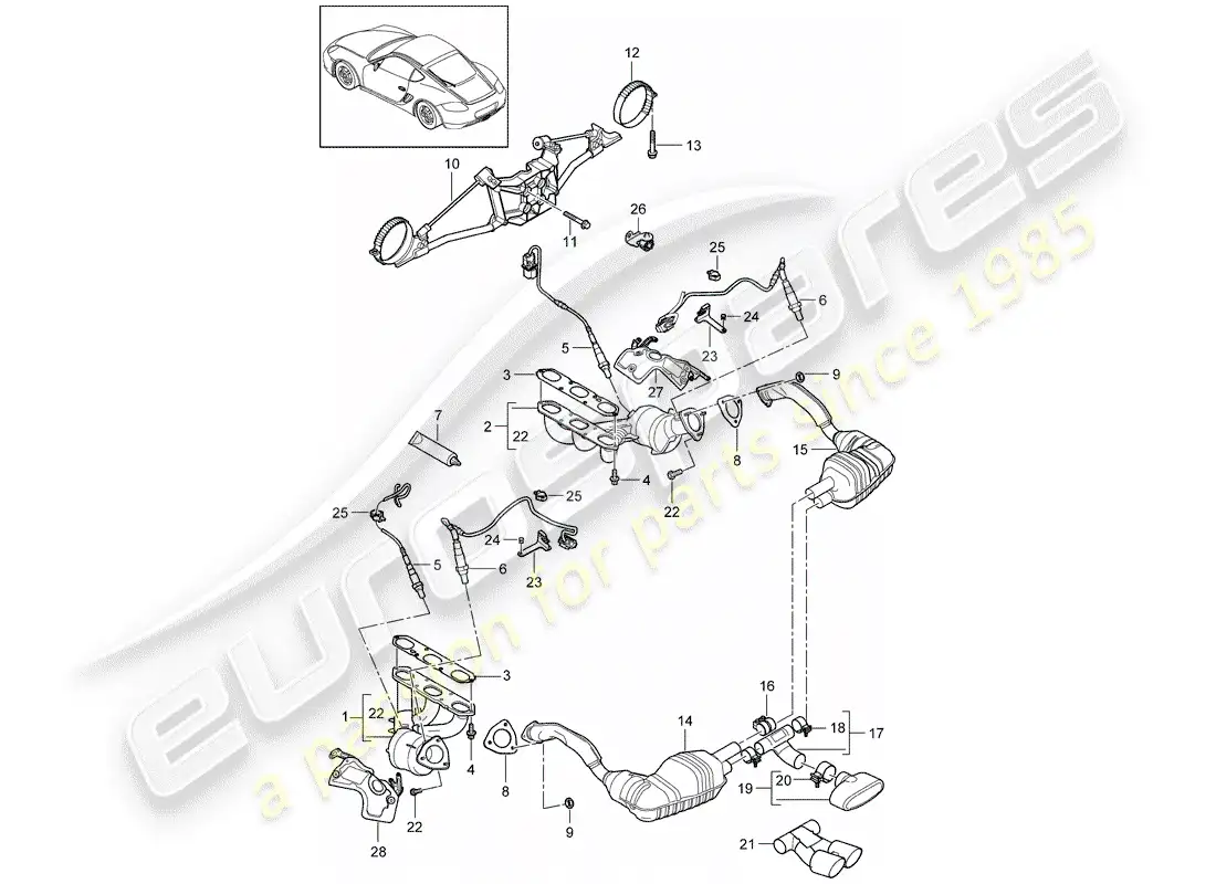 porsche 2009 (987 cayman) exhaust system parts diagram