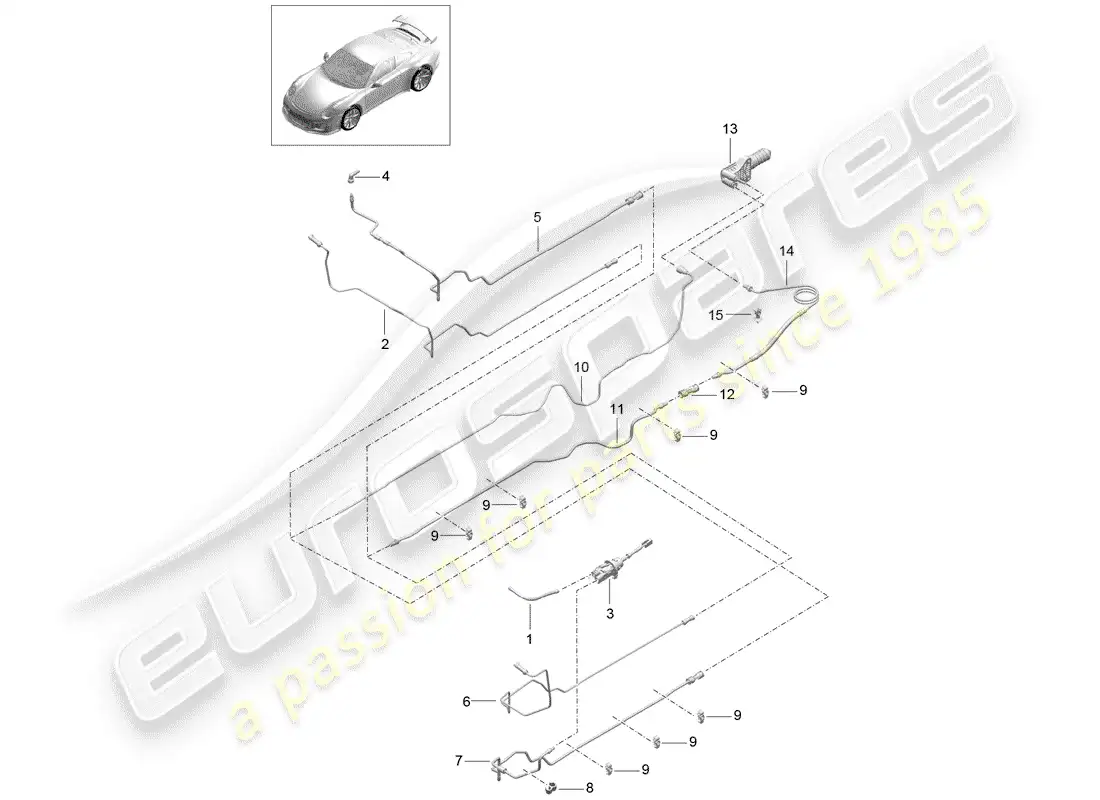 porsche 2015 (991-1 r/gt3/rs) hydraulic clutch parts diagram