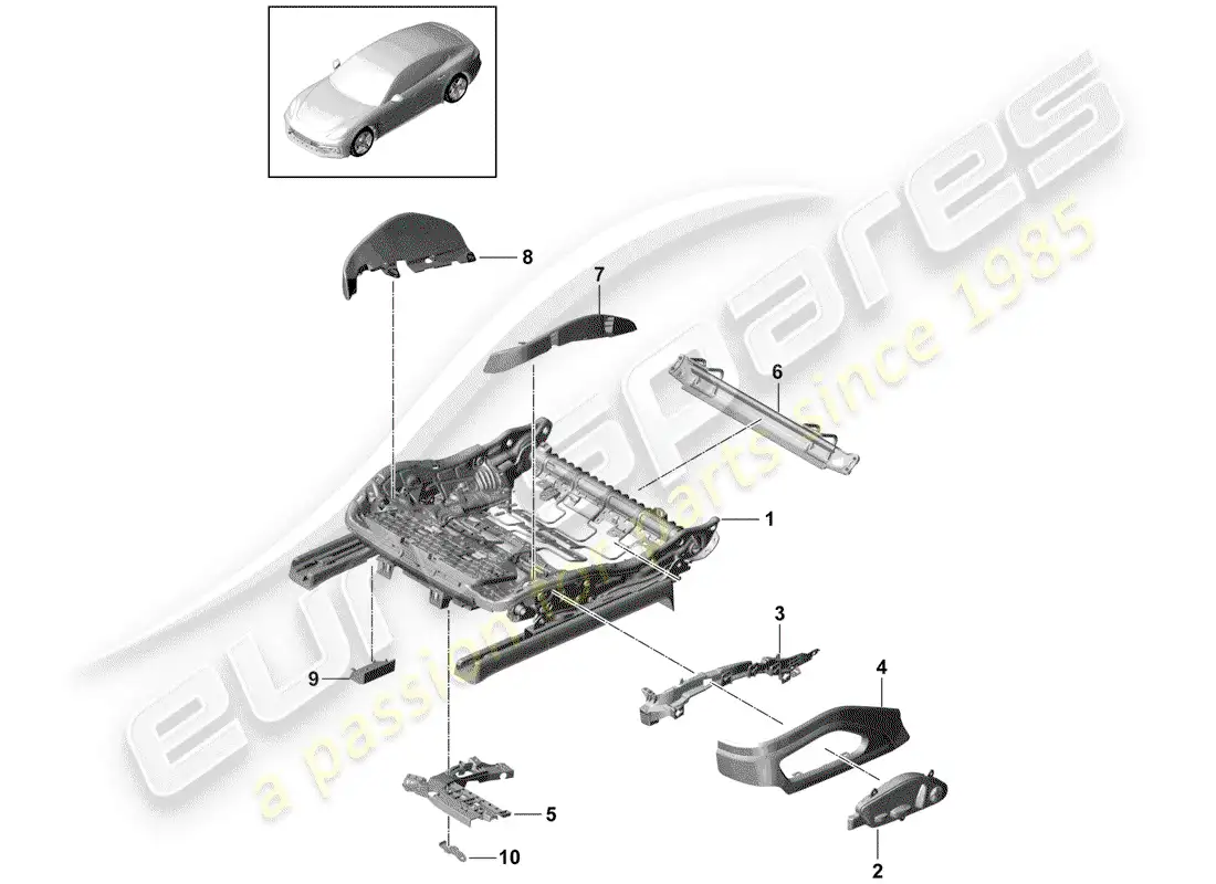 porsche 2019 (panamera 971-1) seat frame parts diagram