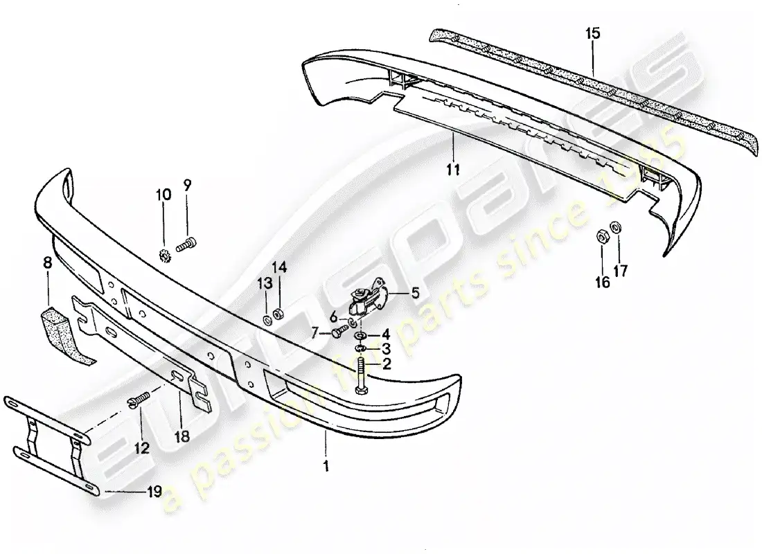 porsche 1983 (924) bumper - without: - buffer parts diagram