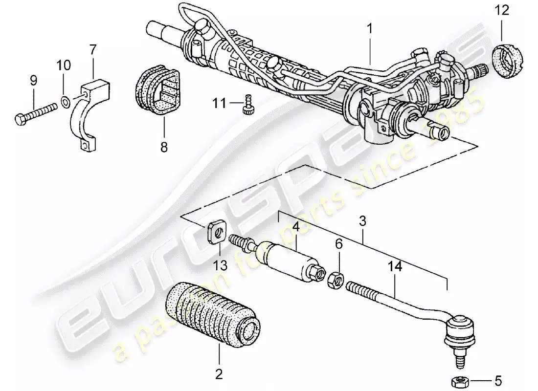 porsche 1996 (993) steering gear - steering parts parts diagram