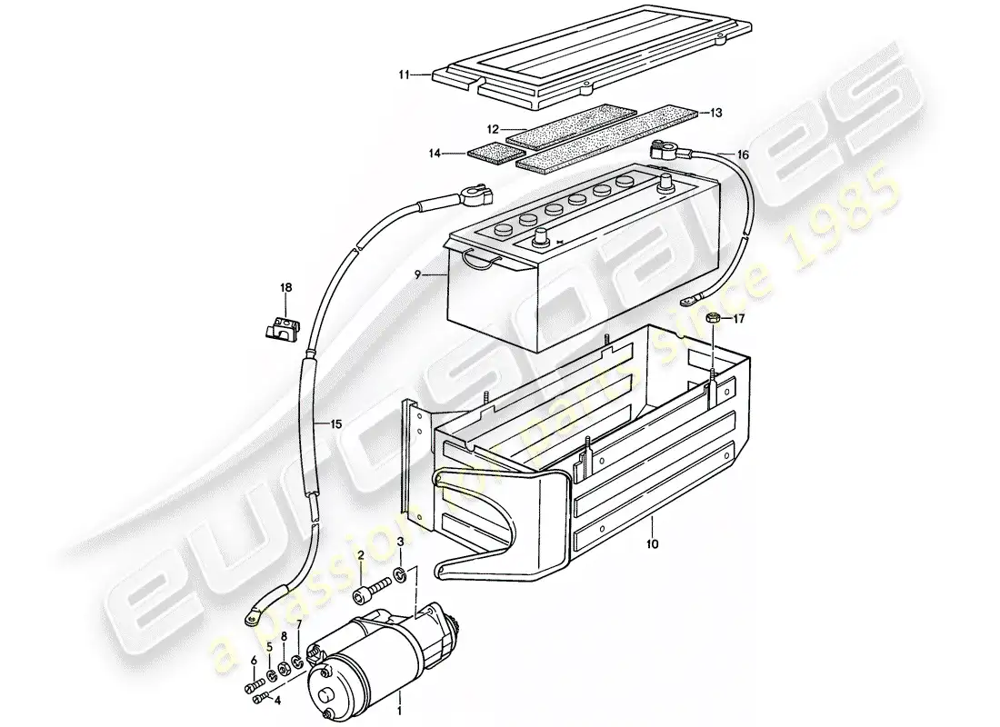 porsche 1981 (928) starter - battery parts diagram