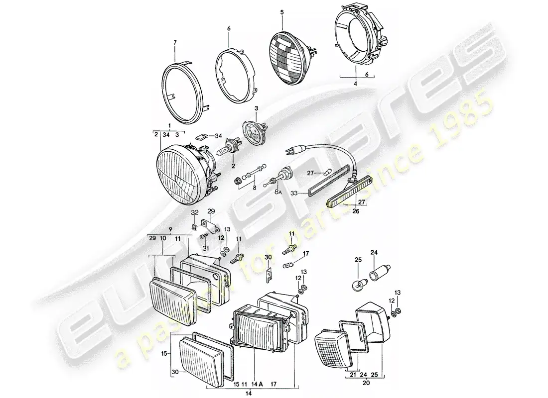 porsche 1983 (928) headlamp - turn signal parts diagram