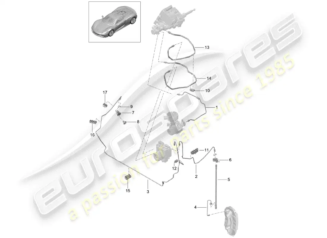porsche 2015 (918 spyder) brake lines parts diagram