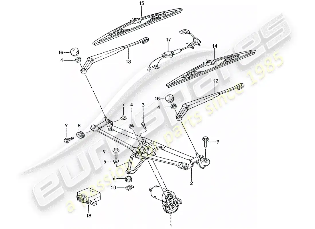 porsche 2002 (996) windshield wiper system compl. - rain sensor parts diagram
