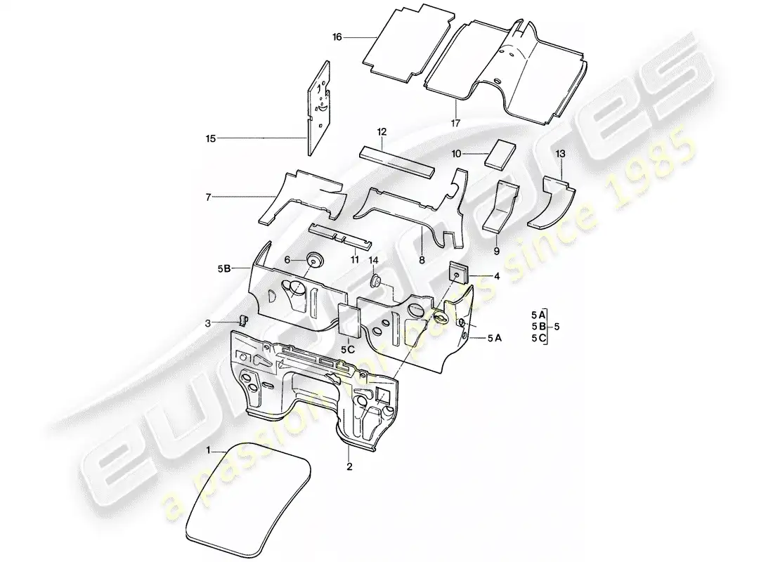 porsche 1984 (928) body shell - sound proofing 1 parts diagram