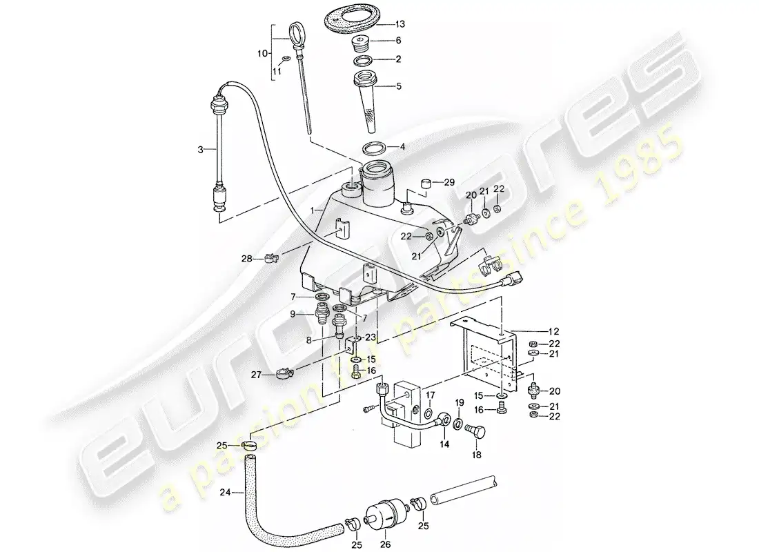 porsche 1987 (959) self levelling system - oil tank parts diagram