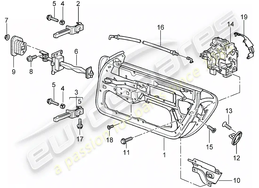 porsche 2002 (996) door shell - door latch parts diagram