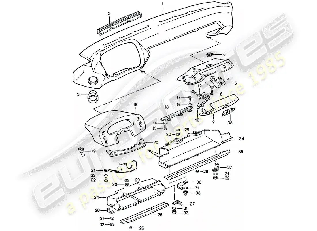 porsche 1986 (928) dash panel trim parts diagram