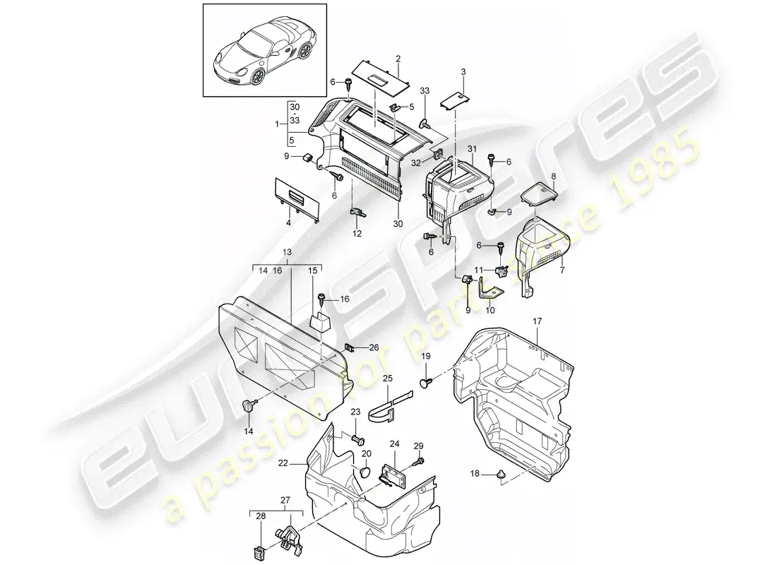 porsche 2009 (987 boxster) luggage compartment parts diagram