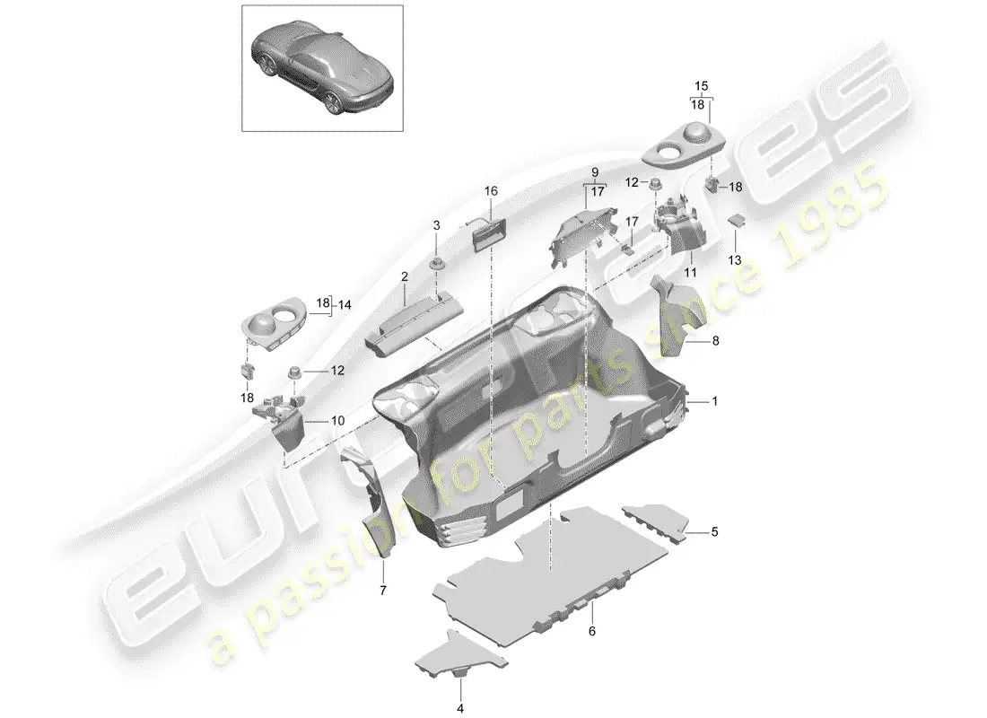 porsche 2016 (981 boxster) luggage compartment parts diagram