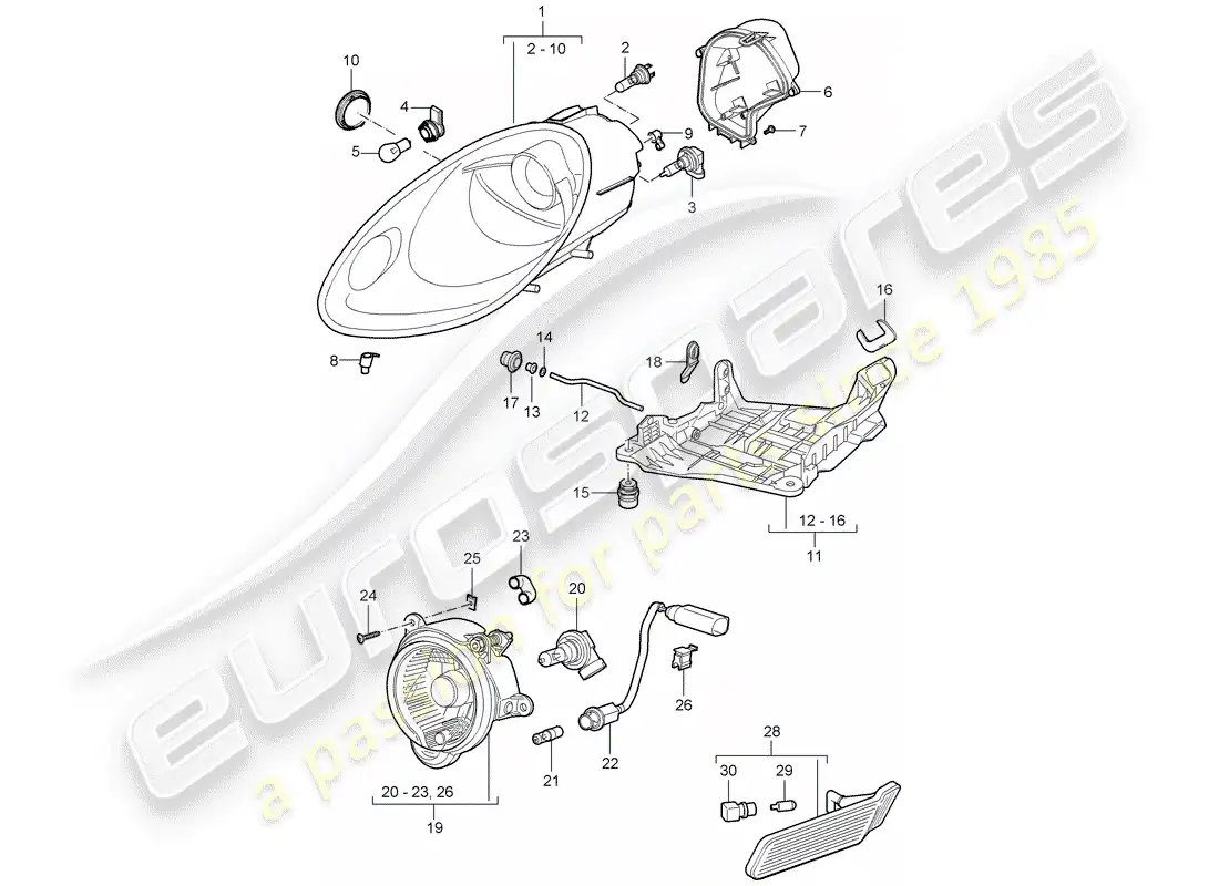 porsche 2007 (987 cayman) headlamp parts diagram