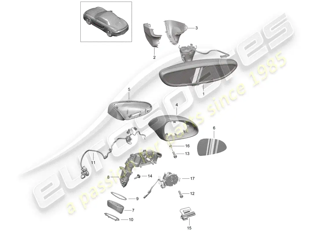 porsche 2016 (981 boxster) rear view mirror inner parts diagram