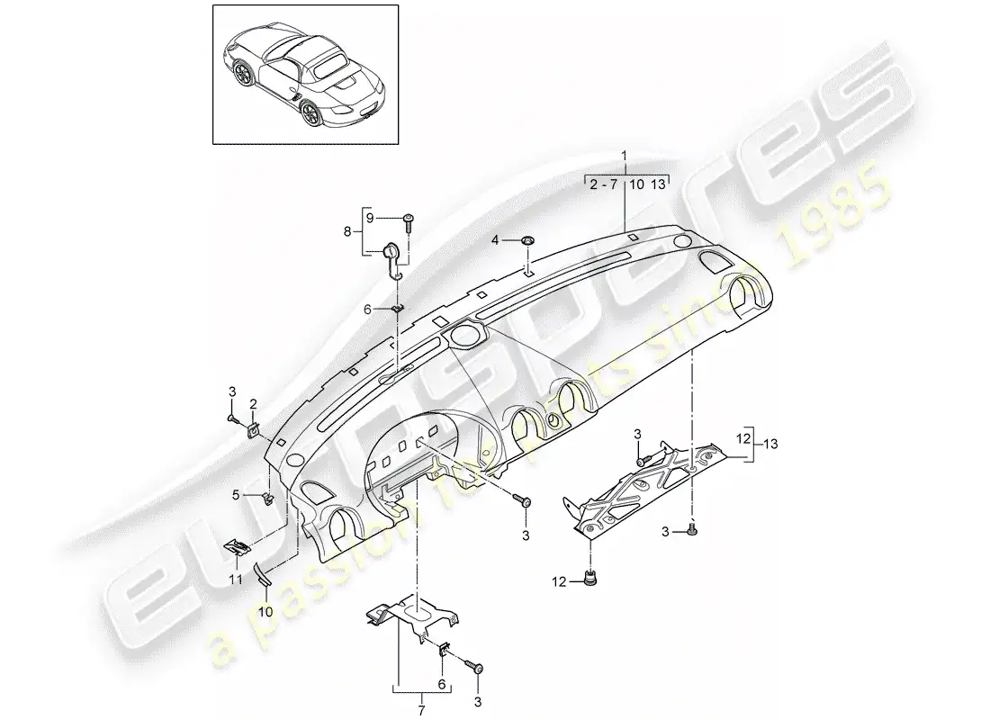 porsche 2009 (987 boxster) dash panel trim parts diagram