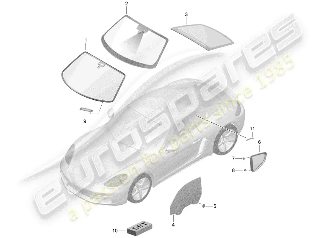porsche 2018 (718 cayman) windshield glass parts diagram