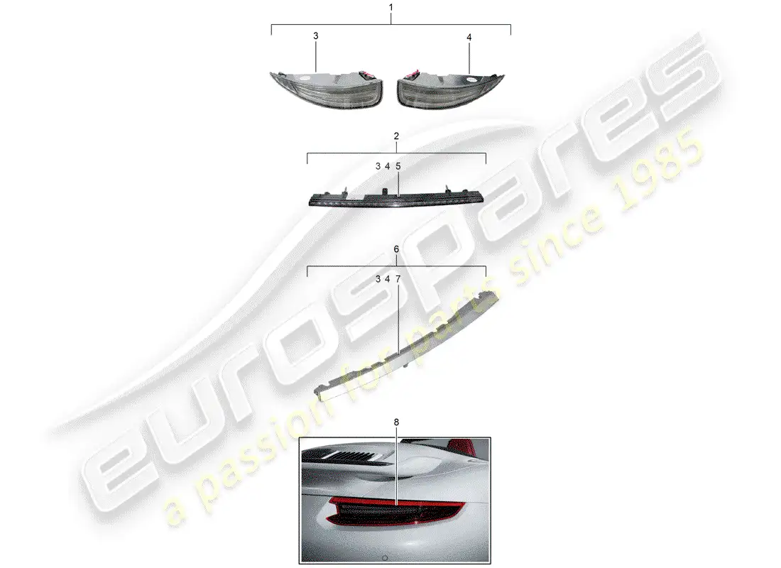 porsche 2017 (tequipment 98x/99x) rear light parts diagram